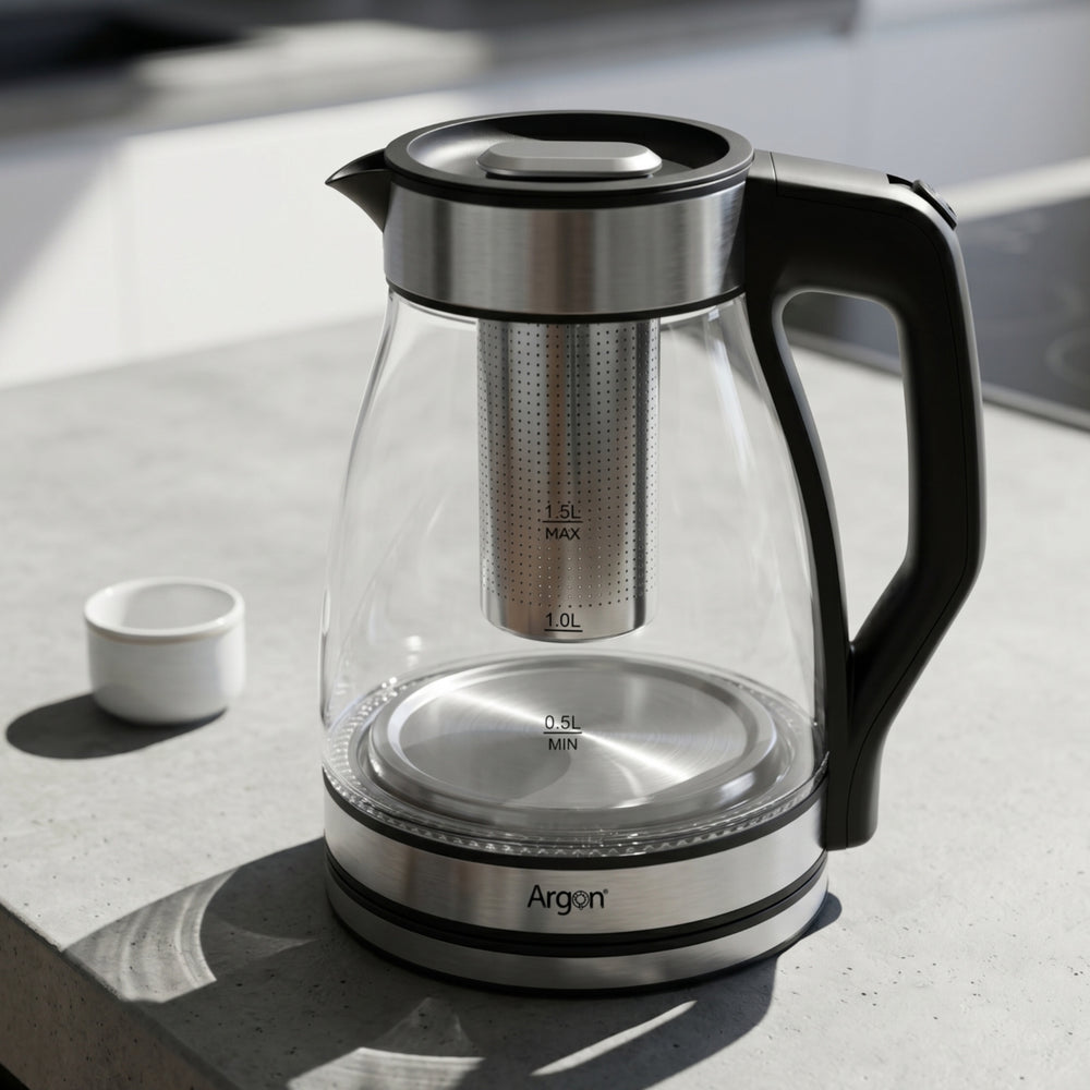 Bouilloire électrique Argon en verre / inox avec filtre - 1,5 litre - 1500 W