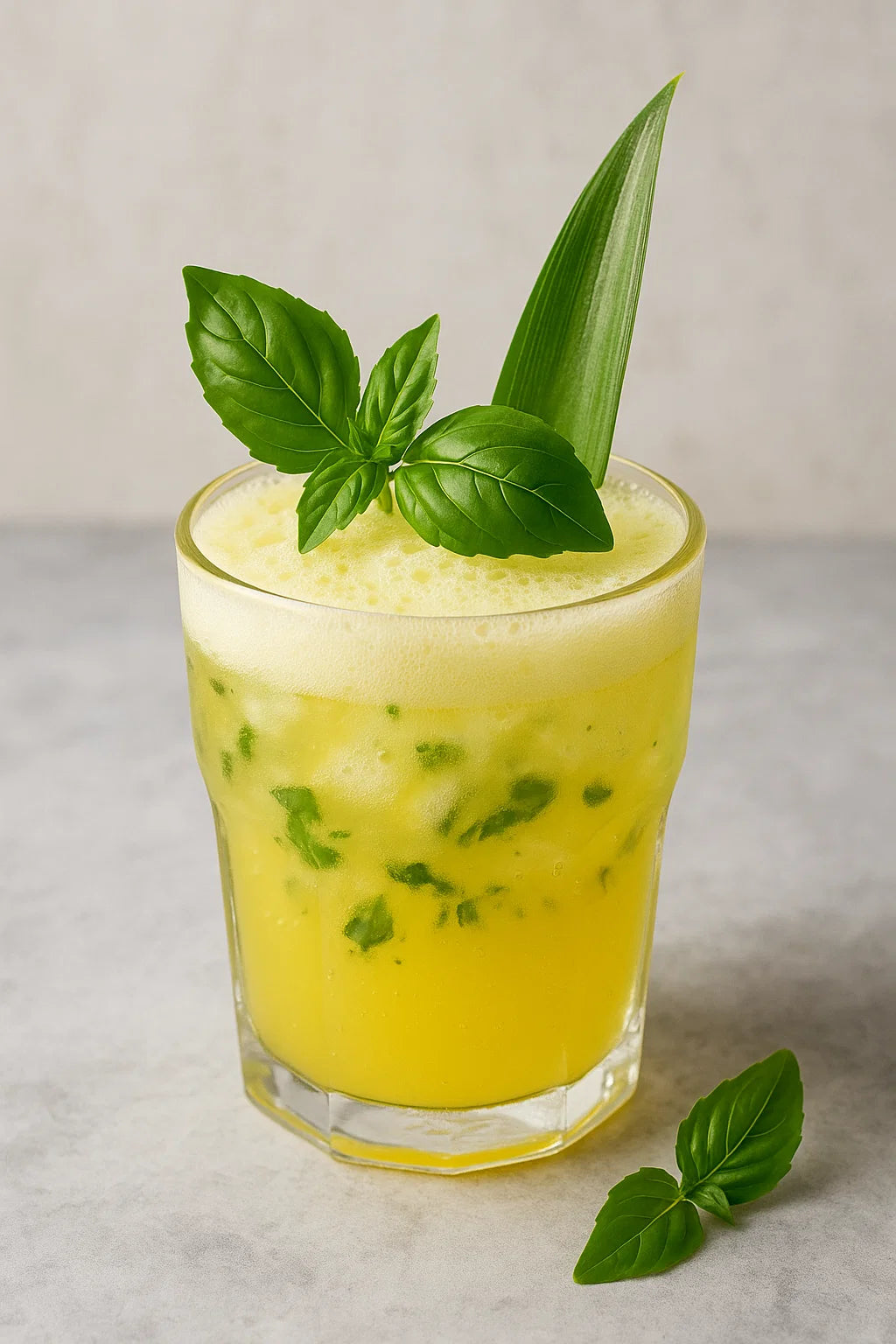 Un cocktail tropical rafraîchissant à l'ananas et au basilic.