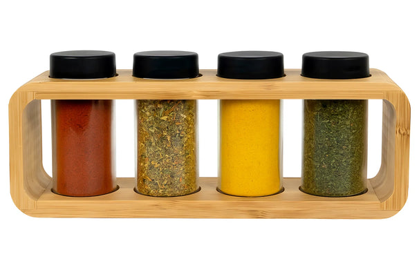 Ensemble de porte-épices Cookinglife - pots en verre - en bambou - 5 pièces