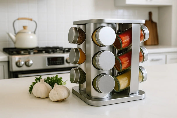 Ensemble de porte-épices Cookinglife - Carrousel a épices - en inox - 12 pièces