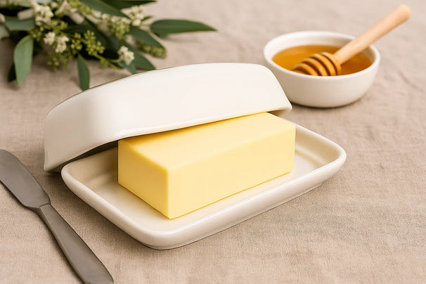 Beurrier Cookinglife - en porcelaine - a couvercle - blanc - 17,5 x 13 cm