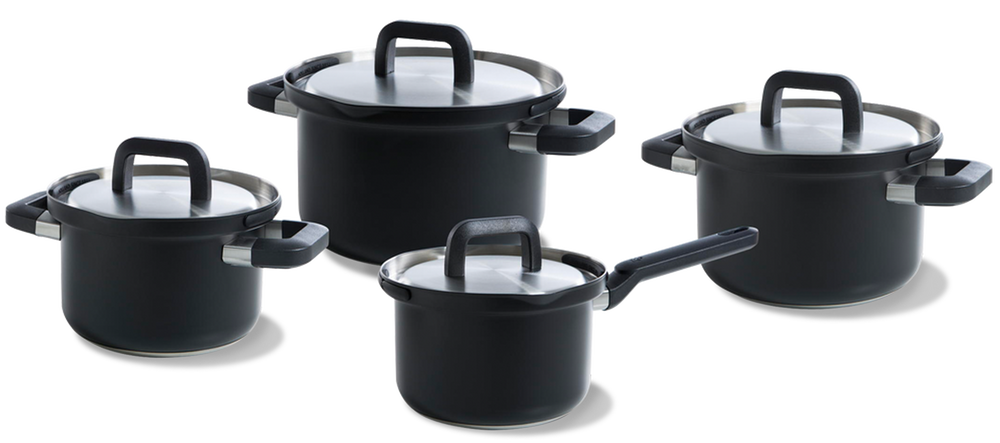 Ensemble de casseroles BK  Flow Cool Noir - 4 pièces - en inox - casseroles ø 16, 18, 20 & 16 cm 