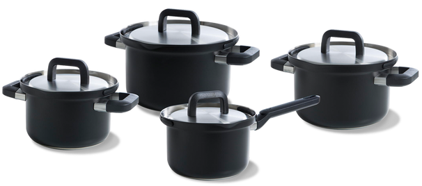 Ensemble de casseroles BK  Flow Cool Noir - 4 pièces - en inox - casseroles ø 16, 18, 20 & 16 cm 