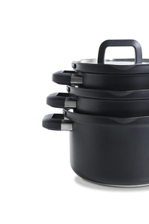 Ensemble de casseroles BK  Flow Cool Noir - 4 pièces - en inox - casseroles ø 16, 18, 20 & 16 cm 