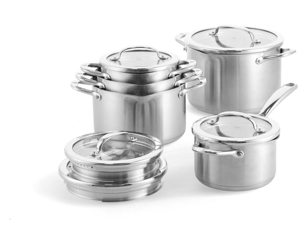 BK Pannenset Twist RVS 5-delig - Kookpan ø 16, 18, 20 & 22 cm & Steelpan ø 16 cm - aanzicht