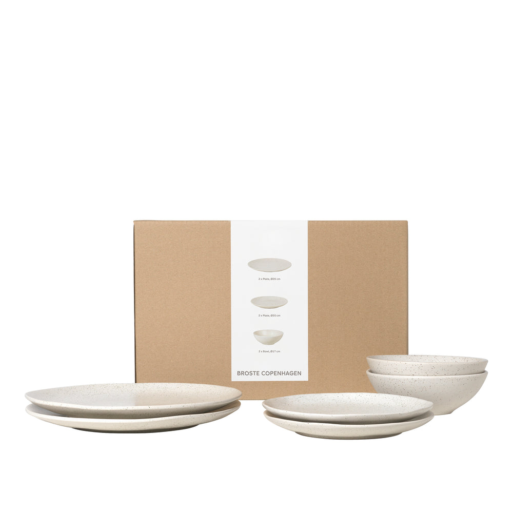 Ensemble de vaisselle Broste Copenhagen Nordic Vanilla 6 pièces / 2 personnes - 2 assiettes à diner, 2 assiettes à petit-déjeuner et 2 bols