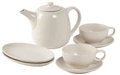 service à thé Broste Copenhagen Nordic Vanilla 7 pièces / 2 personnes - 1 théière, 2 assiettes ovales et 2 tasses et coucoupes