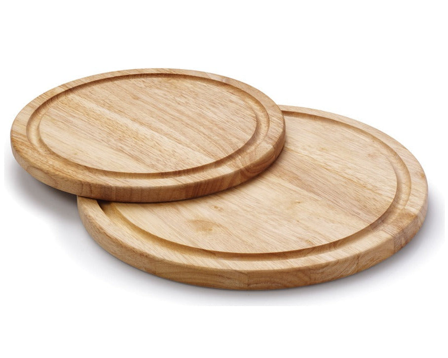 Continenta Houten Pizzaplank / Serveerplank met Sapgeul - Rubberhout - ø 25 cm - verschillende formaten