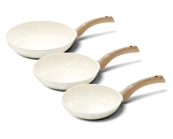 CP Batterie de cuisine Poêles Go Ivory Crème 3 pièces - ø 20, 24 & 28 cm - revêtement antiadhésif en céramique