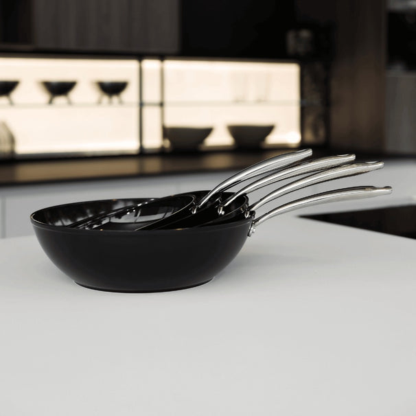 CP Batterie de cuisine poêles Signature Noir 3 pièces - ø 20, 24 & 28 cm - revêtement antiadhésif céramique