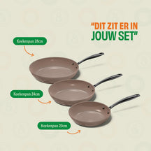 Cook & Pan Koekenpannenset Taupe of Mind 3-delig - ø 20, 24 & 28 cm - inhoud set