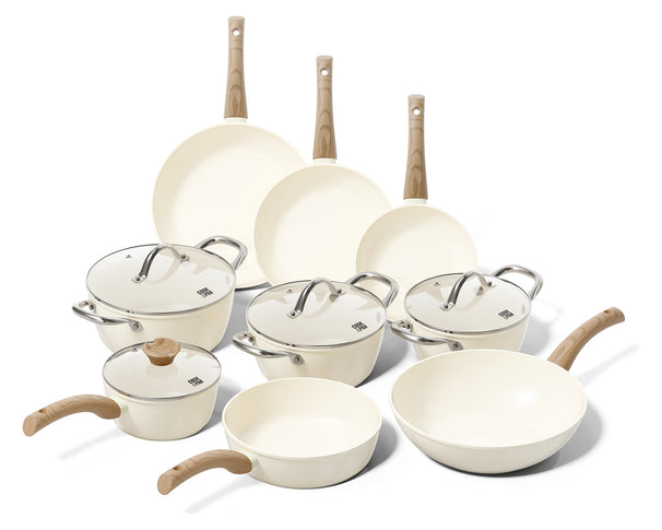 CP batterie de cuisine Go Ivory Crème 9 pièces - revêtement antiadhésif en céramique