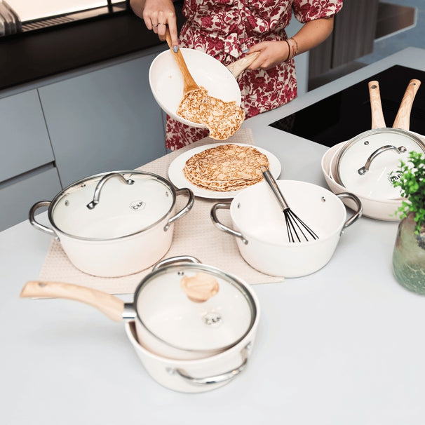 CP batterie de cuisine Go Ivory Crème 9 pièces - revêtement antiadhésif en céramique