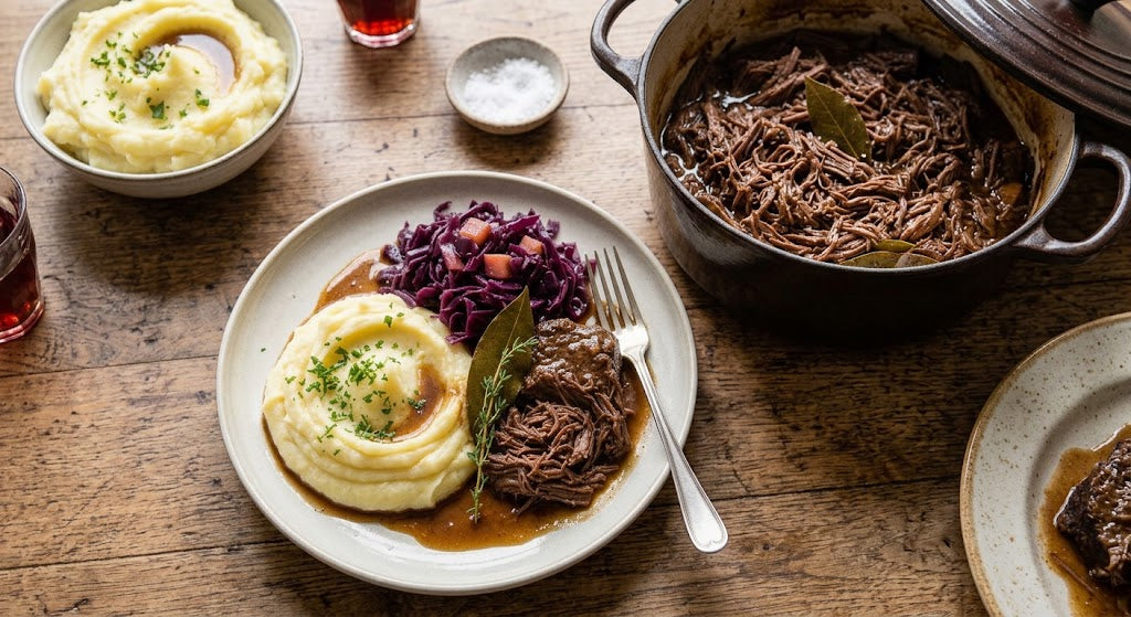 Viande de bœuf tendre et juteuse qui se défait à la fourchette. Exactement comme il faut.