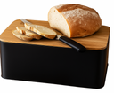 Boîte à pain Cookinglife - avec planche - en acier et bois - noir mat