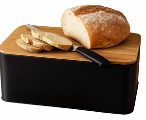 Boîte à pain Cookinglife - avec planche - en acier et bois - noir mat