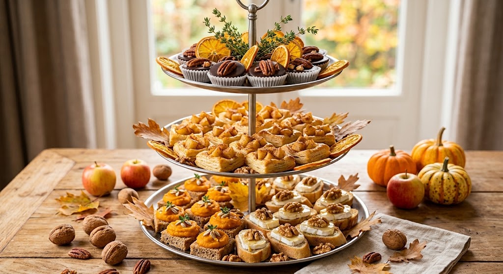Trois étages pleins de saveurs automnales, prêts à partager
