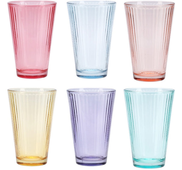 Set de verres a eau Cookinglife - Gobelet - Lignes Colorées - 300 ml - 6 pièces