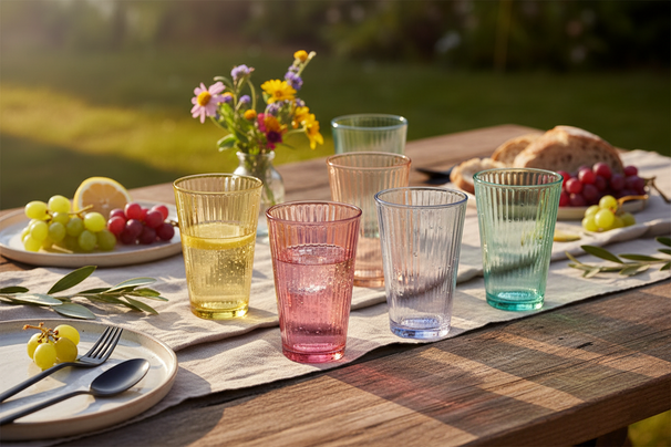 Set de verres a eau Cookinglife - Gobelet - Lignes Colorées - 300 ml - 6 pièces