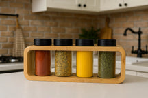 Ensemble de porte-épices Cookinglife - pots en verre - en bambou - 5 pièces
