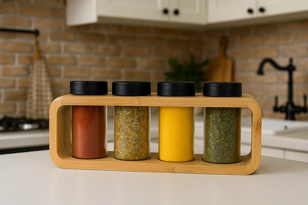 Ensemble de porte-épices Cookinglife - pots en verre - en bambou - 5 pièces