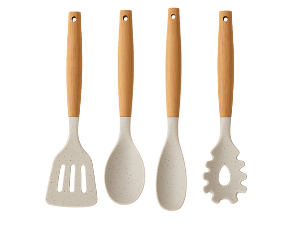 Set de cuisine Cookinglife - Ustensiles cuisson - en silicone et bois - 4 pièces