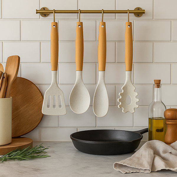 Set de cuisine Cookinglife - Ustensiles cuisson - en silicone et bois - 4 pièces