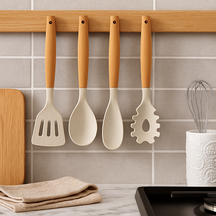 Set de cuisine Cookinglife - Ustensiles cuisson - en silicone et bois - 4 pièces