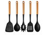 Ensemble d'ustensiles de cuisine Cookinglife - Ensemble de cuisson - bois noir 5 pièces - Ecumoire, louche, cuillère à spaghetti, spatule & cuillère de service