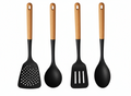 Set de spatules Cookinglife - en bois et en silicone - Noir - 32-36cm - 4 pièces