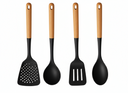 Set de spatules Cookinglife - en bois et en silicone - Noir - 32-36cm - 4 pièces