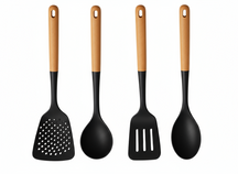 Set de spatules Cookinglife - en bois et en silicone - Noir - 32-36cm - 4 pièces