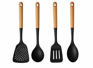 Set de spatules Cookinglife - en bois et en silicone - Noir - 32-36cm - 4 pièces