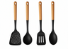 Set de spatules Cookinglife - en bois et en silicone - Noir - 32-36cm - 4 pièces