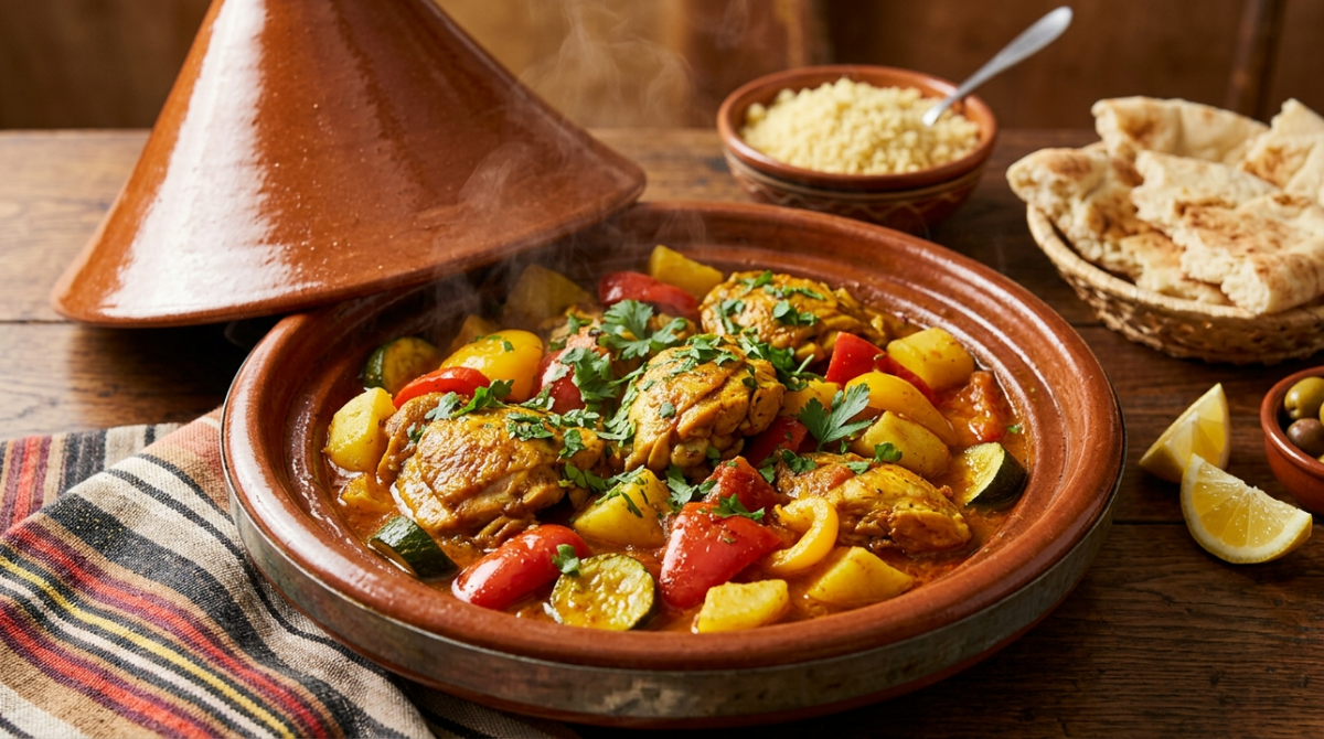 Ragoût mijoté savoureux aux légumes fondants et au poulet épicé