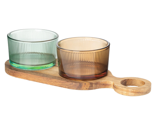 Cosy & Trendy Planche à apéritif avec bols en verre Soluna 3 pièces - Bois d'acacia - 27,5 x 10 cm