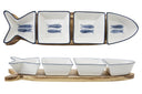 Planche à apéritif avec coupelles Cosy & Trendy Branzino 5 pièces - Blanc & Bleu - 37 x 9,5 cm