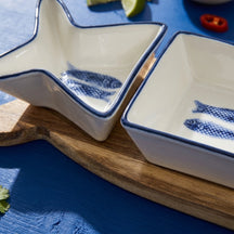 Planche à apéritif avec coupelles Cosy & Trendy Branzino 5 pièces - Blanc & Bleu - 37 x 9,5 cm