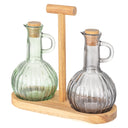 Cosy & Trendy Huilier-vinaigrier avec support - Verre & Bois d'acacia - 2 bouteilles