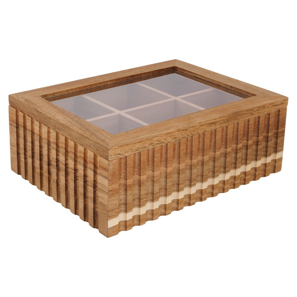 Cosy & Trendy Theedoos - Theekist - Acaciahout - 6 vakken - met Venster - 21 x 17 x 7.5 cm