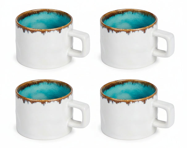 Set de tasses a cafe Cosy & Trendy - en gres - Laguna Azzurro - 230 ml - 4 pièces
