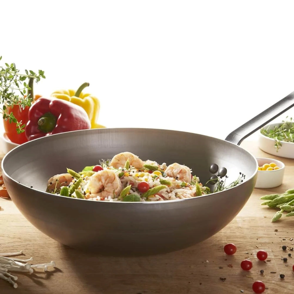 Wok bombé de Buyer Mineral B Element - ø 28 cm / 3 litres - sans revêtement antiadhésif