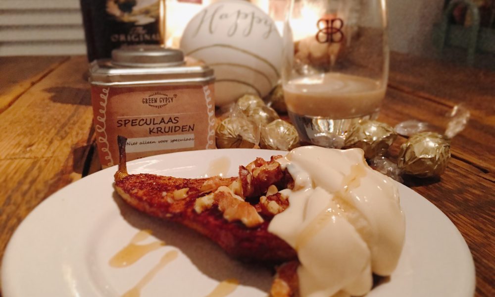 Poire grillée tiède accompagnée d'une onctueuse sauce mascarpone Bailey's