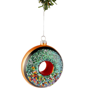 Boule de Noël Nordic Light - Boule en verre - Donut - 10 cm - Marron/Bleu