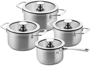Batterie de casseroles DUCQ (Casserole ø 16 / 18 / 20 cm + Casserole ø 16 cm) + Couvercles - Casserole DUCQ avec couvercle - Aspiration descendante - Inox - ø 16 cm Inox - Set 4 pièces