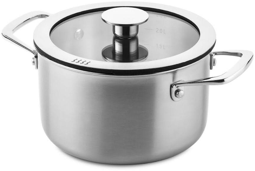 DUCQ Batterie de casseroles (Casserole ø 16 / 18 / 20 / 24 cm + Casserole ø 16 cm + Poêle ø 26 cm) + Couvercles - Aspiration descendante - Inox - Set 6 pièces 
