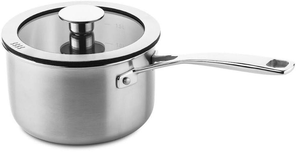 DUCQ Batterie de casseroles (Casserole ø 16 / 18 / 20 / 24 cm + Casserole ø 16 cm + Poêle ø 26 cm) + Couvercles - Aspiration descendante - Inox - Set 6 pièces 