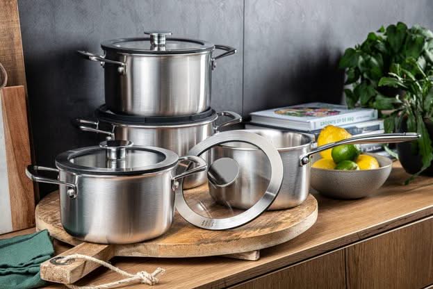 Batterie de casseroles DUCQ (Casserole ø 16 / 18 / 20 cm + Casserole ø 16 cm) + Couvercles - Casserole DUCQ avec couvercle - Aspiration descendante - Inox - ø 16 cm Inox - Set 4 pièces