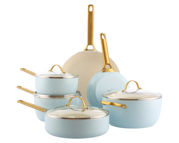GreenPan Pannenset Padova Reserve Light Blue 6-delig - Kookpan ø 24 cm, Steelpan ø 18, 20 cm, Koekenpan ø 20, 28 cm & Hapjespan ø 24 cm  - Keramische anti-aanbaklaag