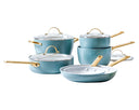 GreenPan Pannenset Padova Reserve Smokey Blue 6-delig - Kookpan ø 24 cm, Steelpan ø 18, 20 cm, Koekenpan ø 20, 28 cm & Hapjespan ø 24 cm  - Keramische anti-aanbaklaag